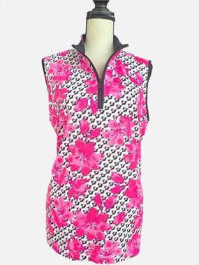 Tail Sleeveless Pink Floral Zip-Front Women's Active Top